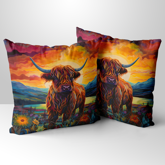 Highland Cow Hand Made Poly Linen Cushions