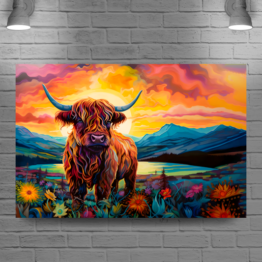 Highland Cow Deluxe Box Landscape Canvas Print