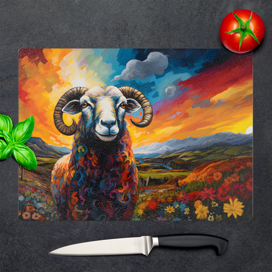 Black Faced Sheep Textured Glass Chopping Boards