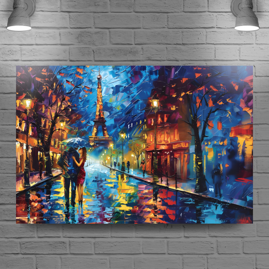 Midnight Promenade in Paris Deluxe Box Landscape Canvas Print