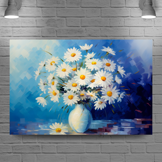 Sunlit Daisies in Blue Deluxe Box Landscape Canvas Print
