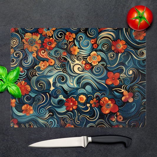 Floral Whirls Textured Glass Chopping Boards