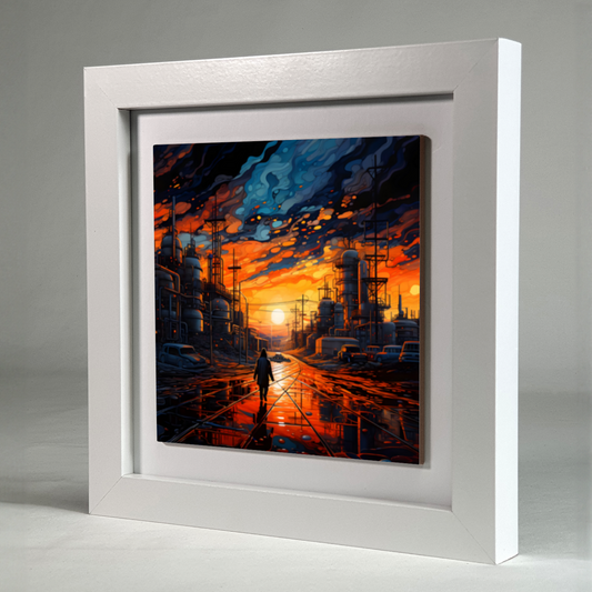Industrial Sunset Framed Ceramic Art Tile