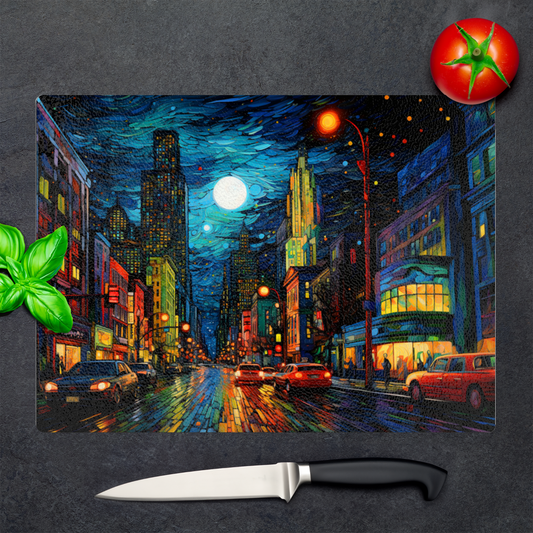 Neon Nightscape Textured Glass Chopping Boards