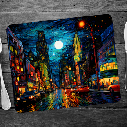 Neon Nightscape Wooden Placemat