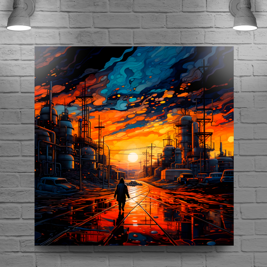 Industrial Sunset  Deluxe Box Square Canvas Prints