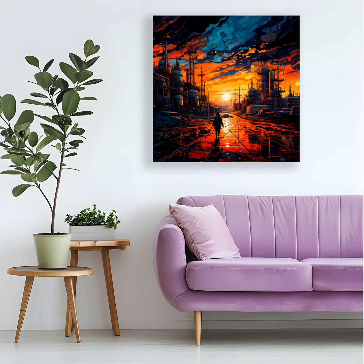 Industrial Sunset  Deluxe Box Square Canvas Prints