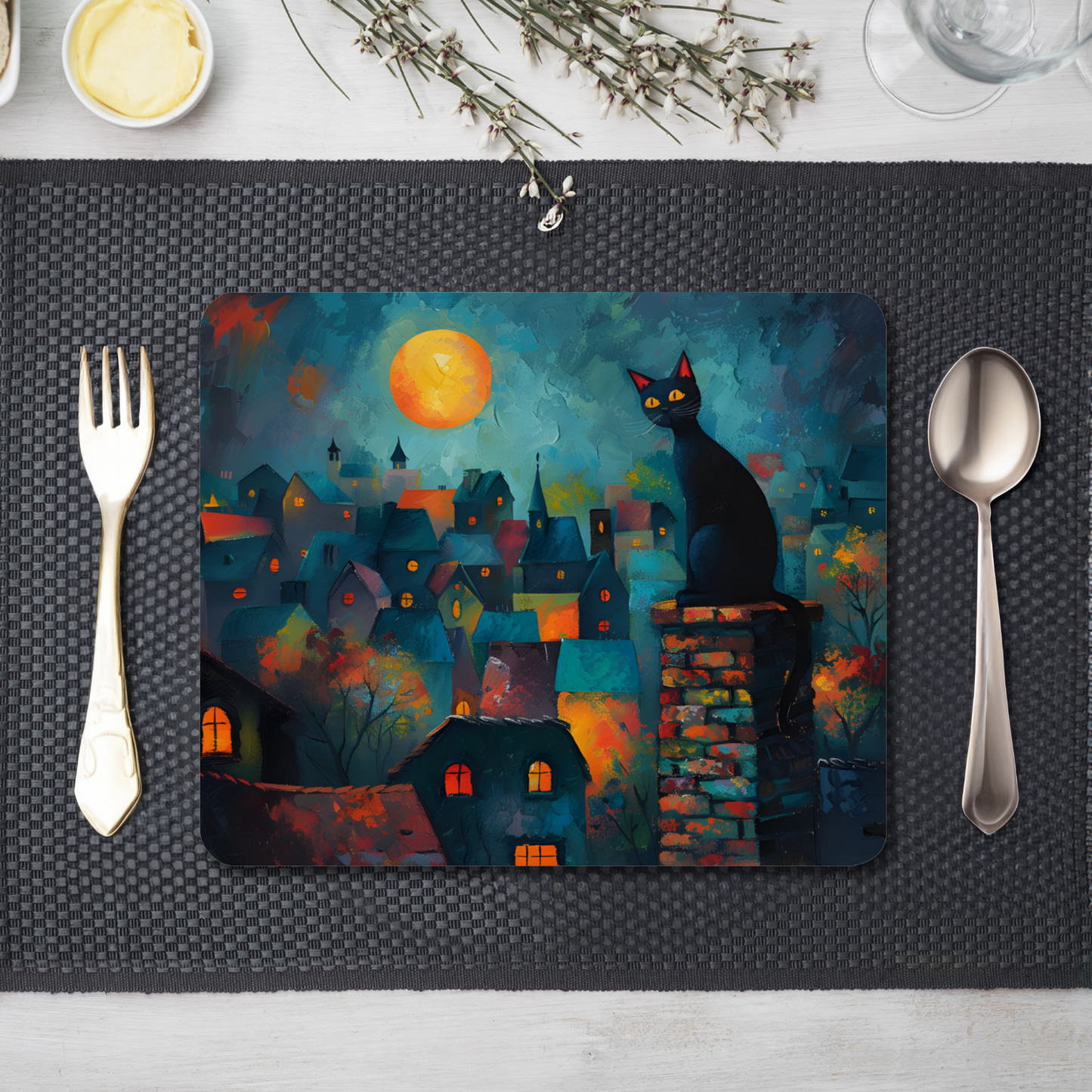 Twilight Over Rooftops Wooden Placemat