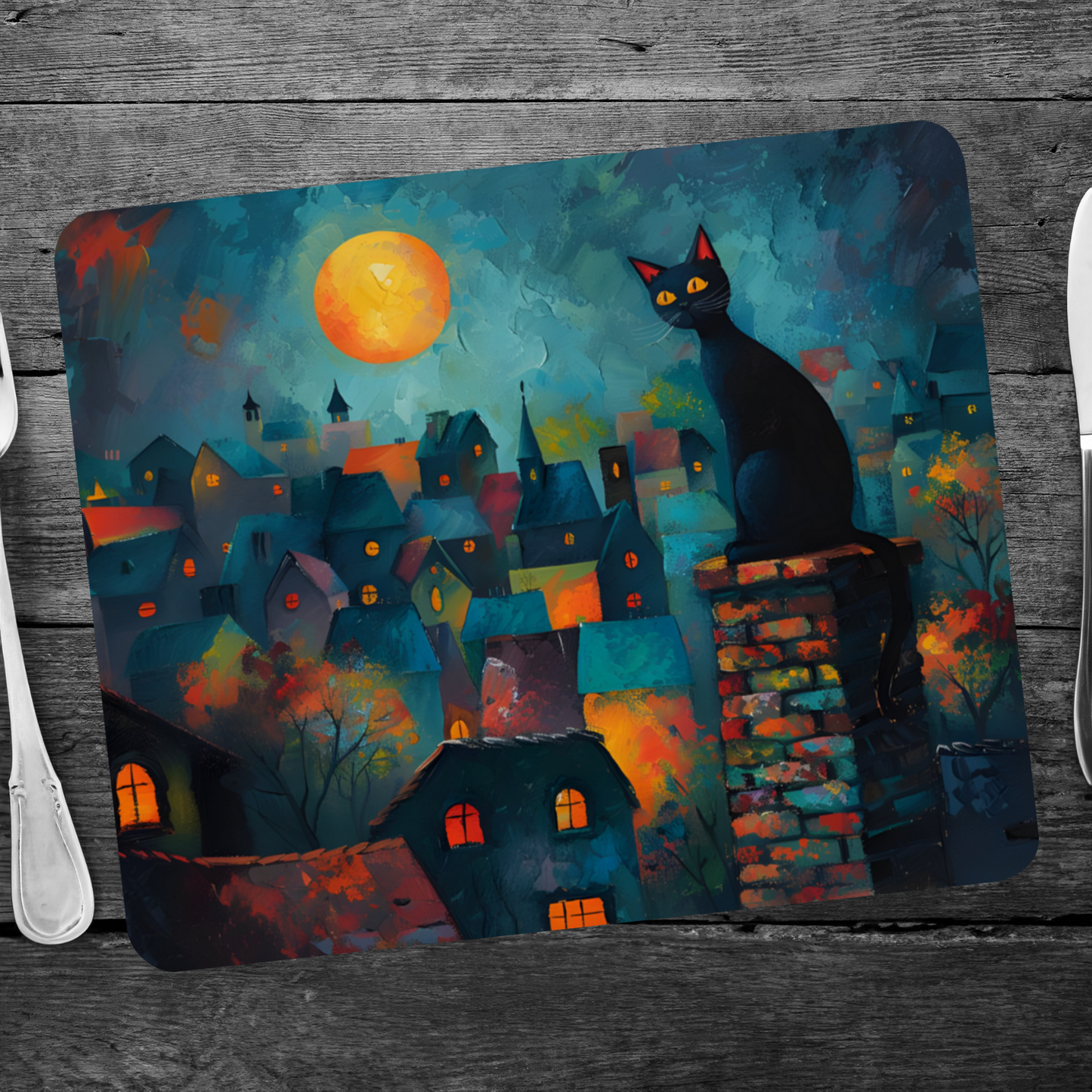 Twilight Over Rooftops Wooden Placemat