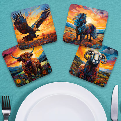 Highland Series Set Of 4 PU Leather Coasters