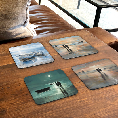 Coastal Whispers Series Set Of 4 PU Leather Coasters
