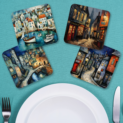 Enchanted Vistas Set Of 4 PU Leather Coasters