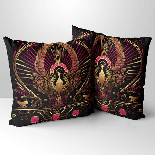 Celestial Aviary Art Deco Design 1  Hand Made Poly Linen Cushions