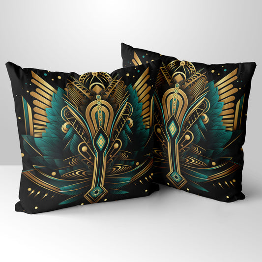 Celestial Aviary Art Deco Design 3  Hand Made Poly Linen Cushions