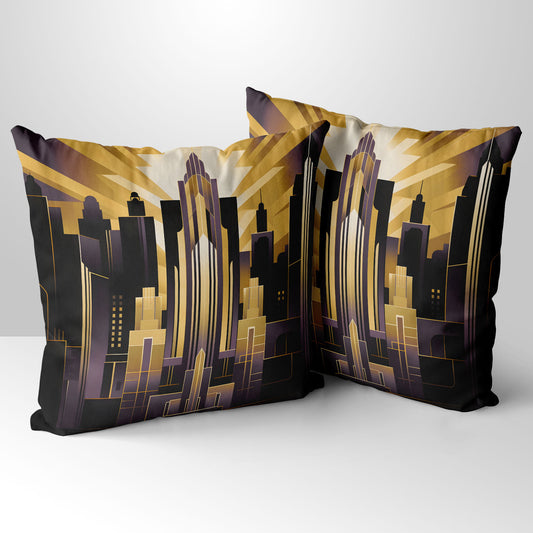 Urban Horizons Art Deco Design 3  Hand Made Poly Linen Cushions