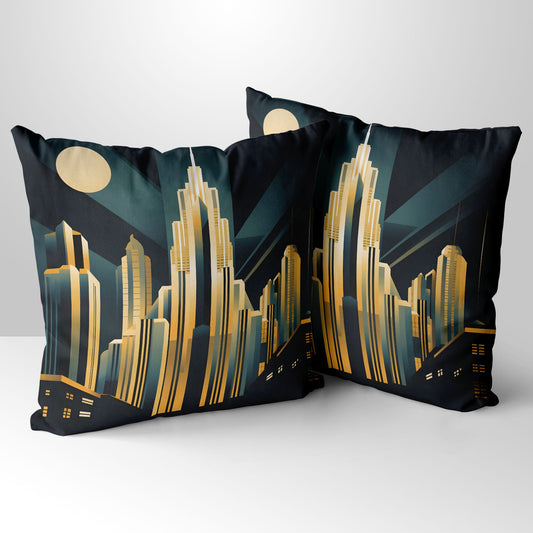 Urban Horizons Art Deco Design 2  Hand Made Poly Linen Cushions