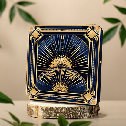 Deco Elegance In Blue Art Deco Set Of 4 PU Leather Coasters