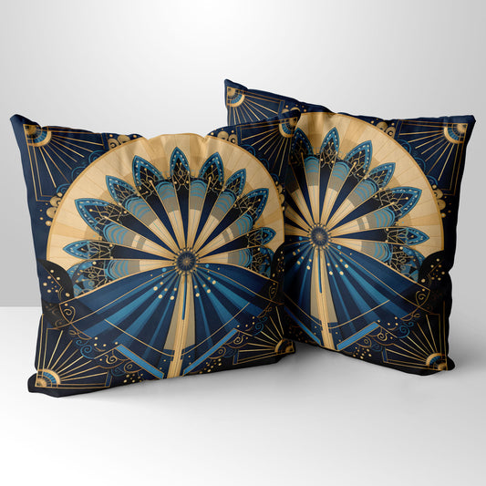Deco Elegance In Blue Design 1 Art Deco  Hand Made Poly Linen Cushions