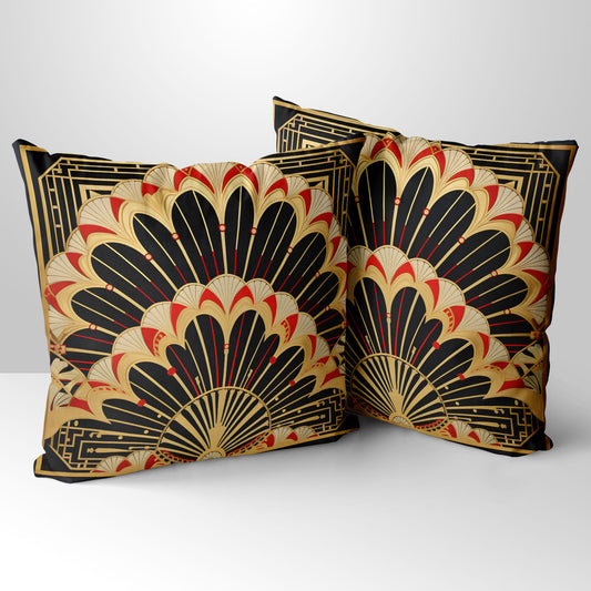 Deco Elegance In Red Design 4 Art Deco  Hand Made Poly Linen Cushions