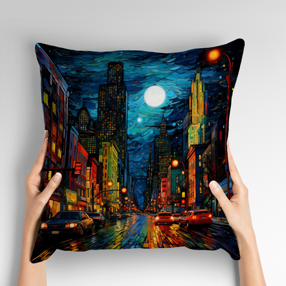 Neon Nightscape  Hand Made Poly Linen Cushions