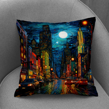Neon Nightscape  Hand Made Poly Linen Cushions