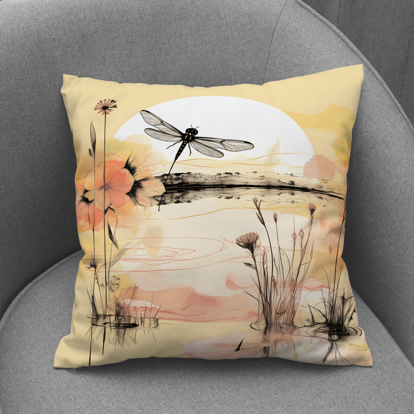 Dragonfly Reflections  Hand Made Poly Linen Cushions