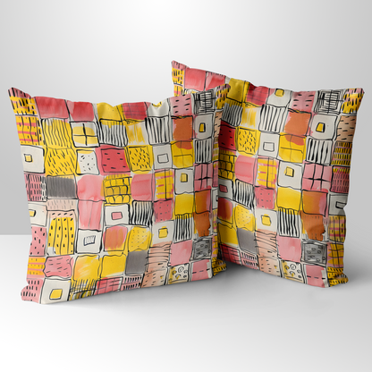 Patchwork Delight  Hand Made Poly Linen Cushions