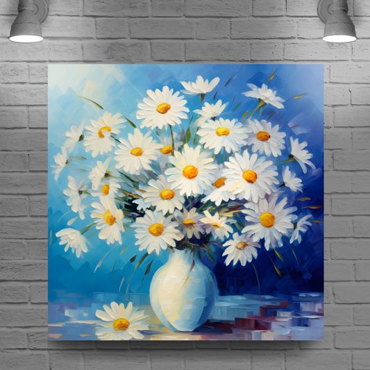 Sunlit Daisies in Blue Deluxe Box Square Canvas Print