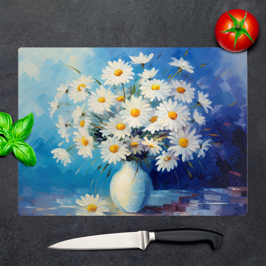 Sunlit Daisies in Blue Textured Glass Chopping Boards