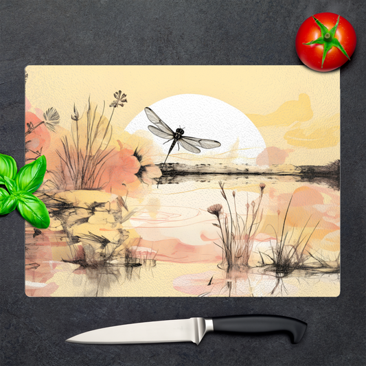 Dragonfly Reflections Textured Glass Chopping Boards