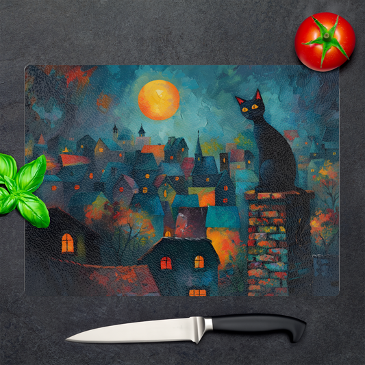 Twilight Over Rooftops Textured Glass Chopping Boards