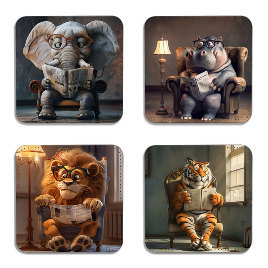 Curious Critters Set Of 4 PU Leather Coasters