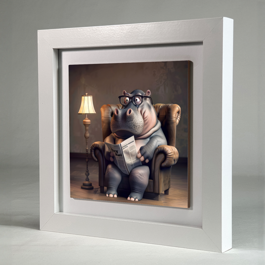 Studious Hippo Framed Ceramic Art Tile