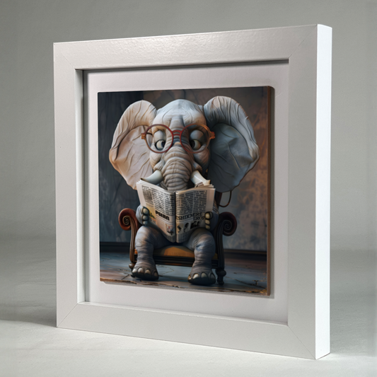 Elephant Scholar Framed Ceramic Art Tile