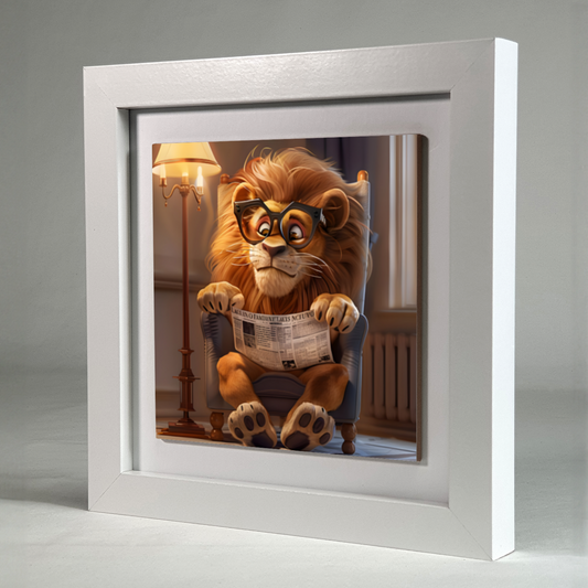 Literary Lion Framed Ceramic Art Tile