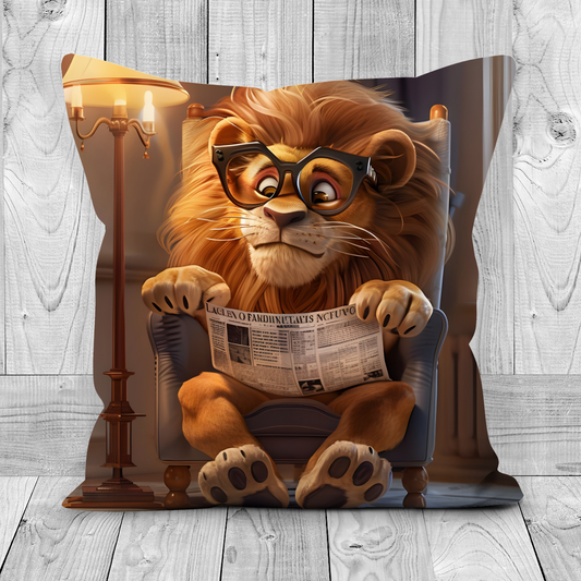 Literary Lion  Hand Made Poly Linen Cushions