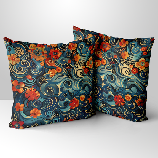 Floral Whirls Hand Made Poly Linen Cushions