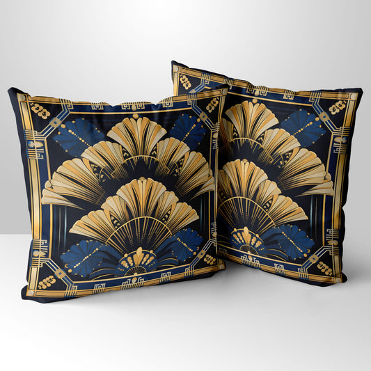 Deco Elegance In Blue Design 3 Art Deco  Hand Made Poly Linen Cushions