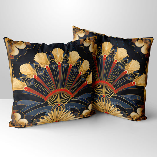 Deco Elegance In Red Design 3 Art Deco  Hand Made Poly Linen Cushions