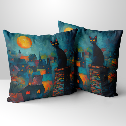Twilight Over Rooftops  Hand Made Poly Linen Cushions